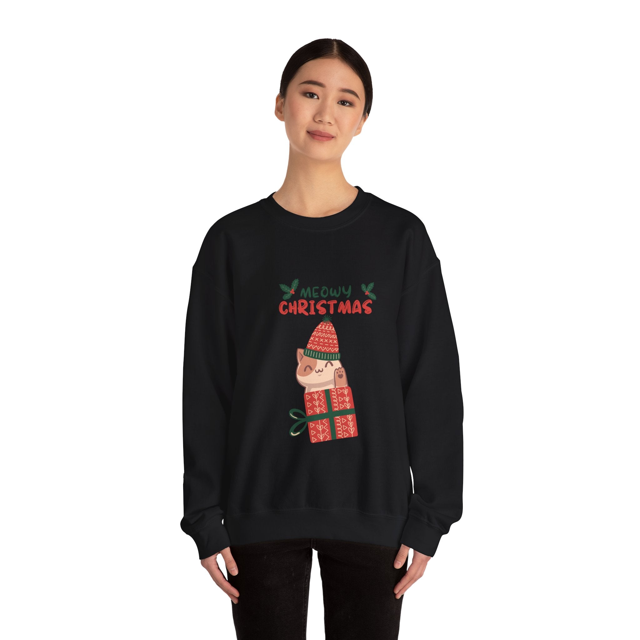 Meowy Christmas Sweatshirt — Cute Cat in Gift Holiday Crewneck