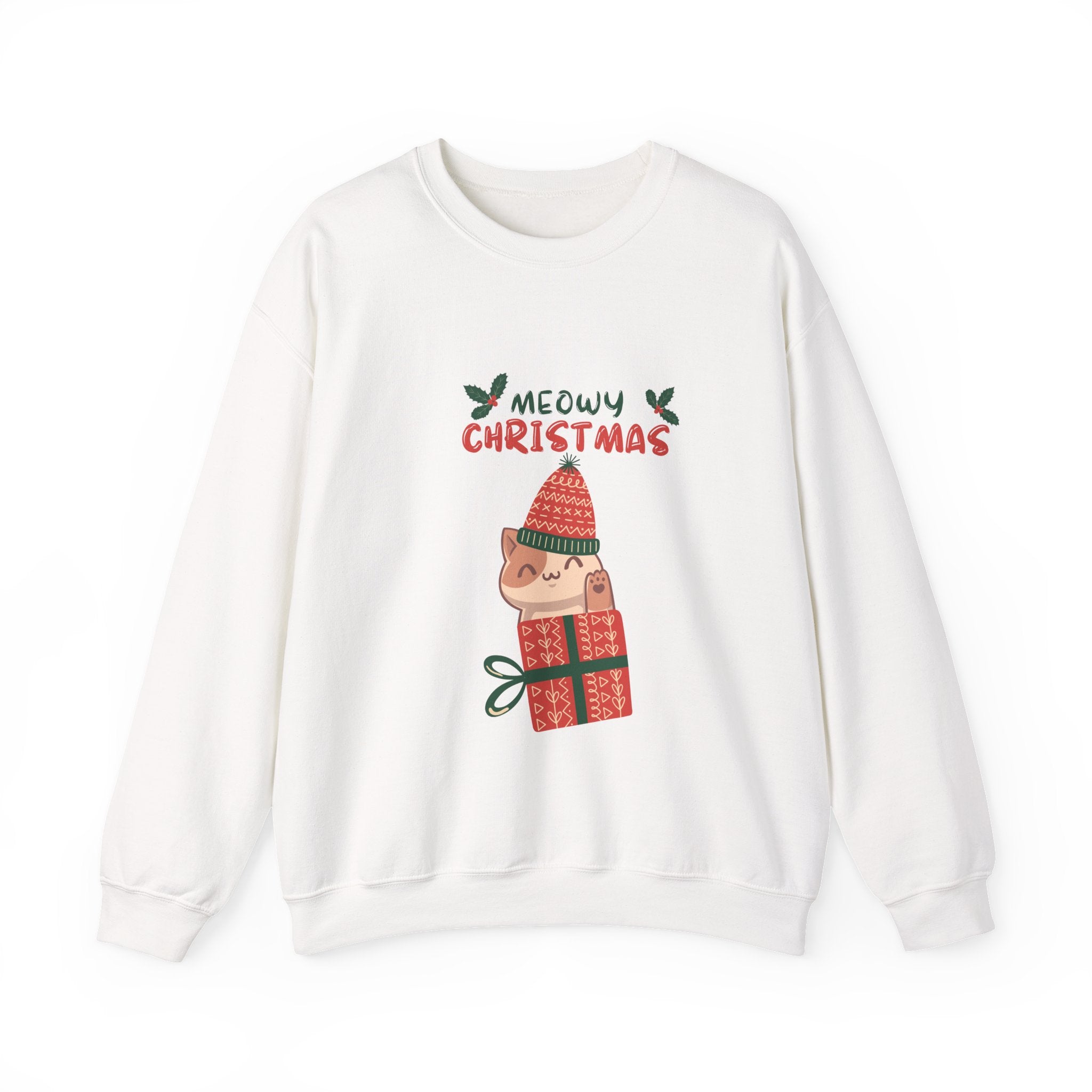 Meowy Christmas Sweatshirt — Cute Cat in Gift Holiday Crewneck