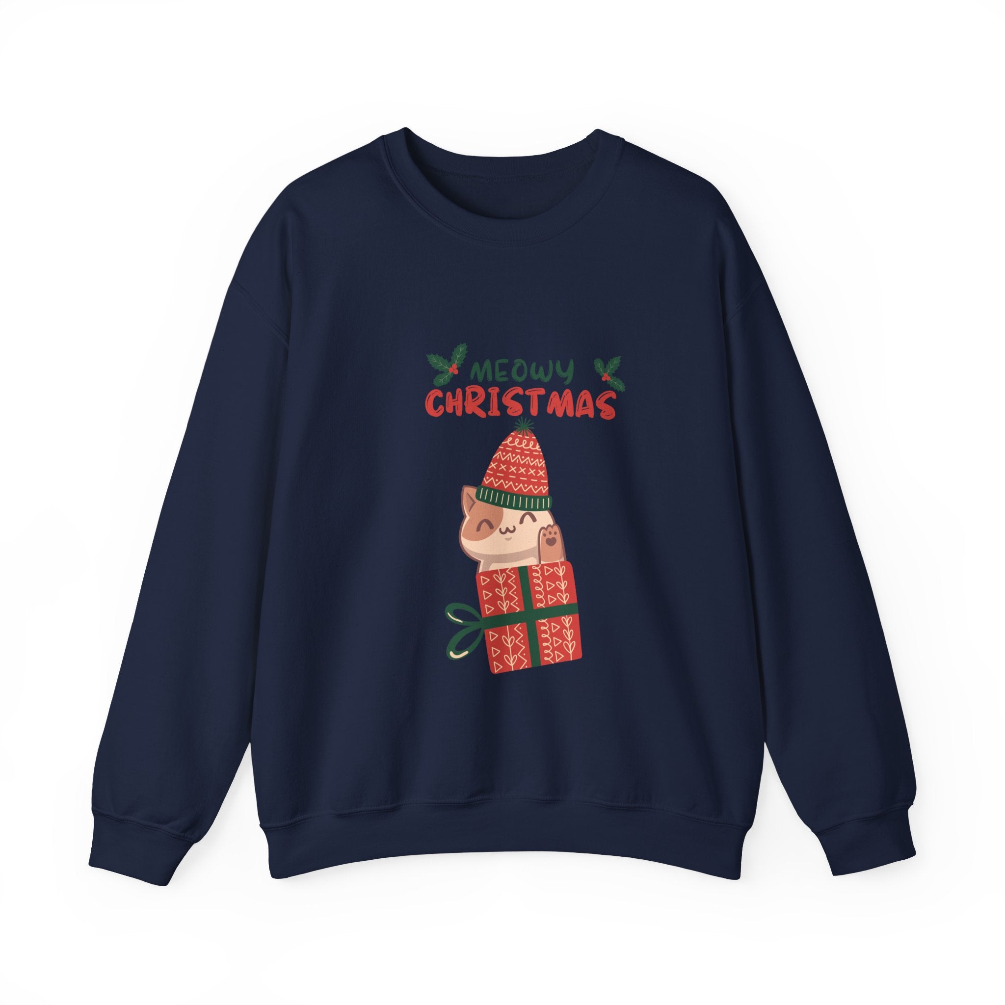 Meowy Christmas Sweatshirt — Cute Cat in Gift Holiday Crewneck