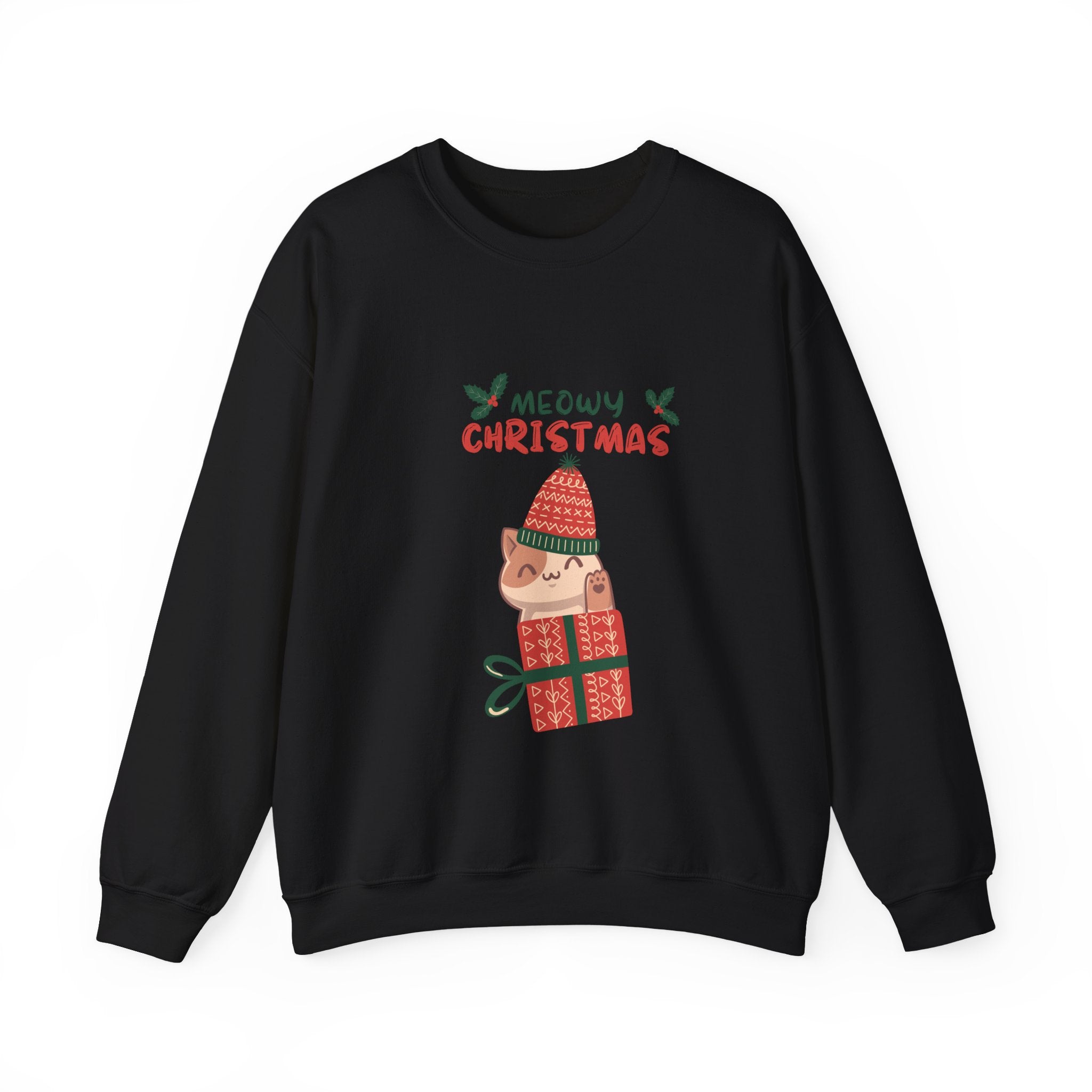 Meowy Christmas Sweatshirt — Cute Cat in Gift Holiday Crewneck